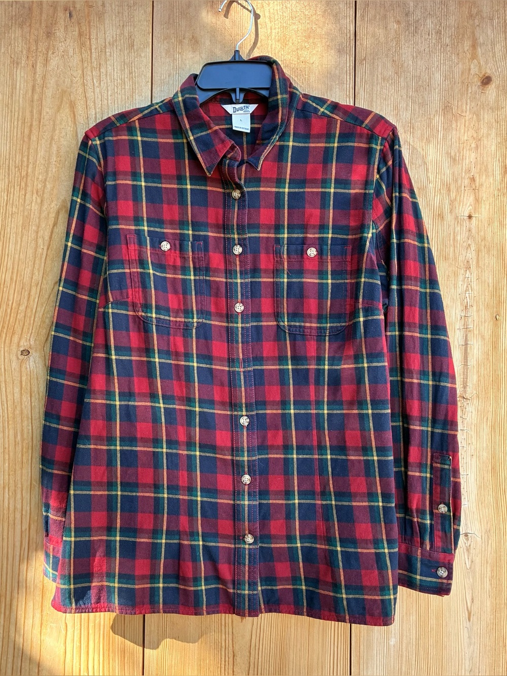 Duluth Trading Co Red Green Yellow Flannel Plaid Shirt Sz Large